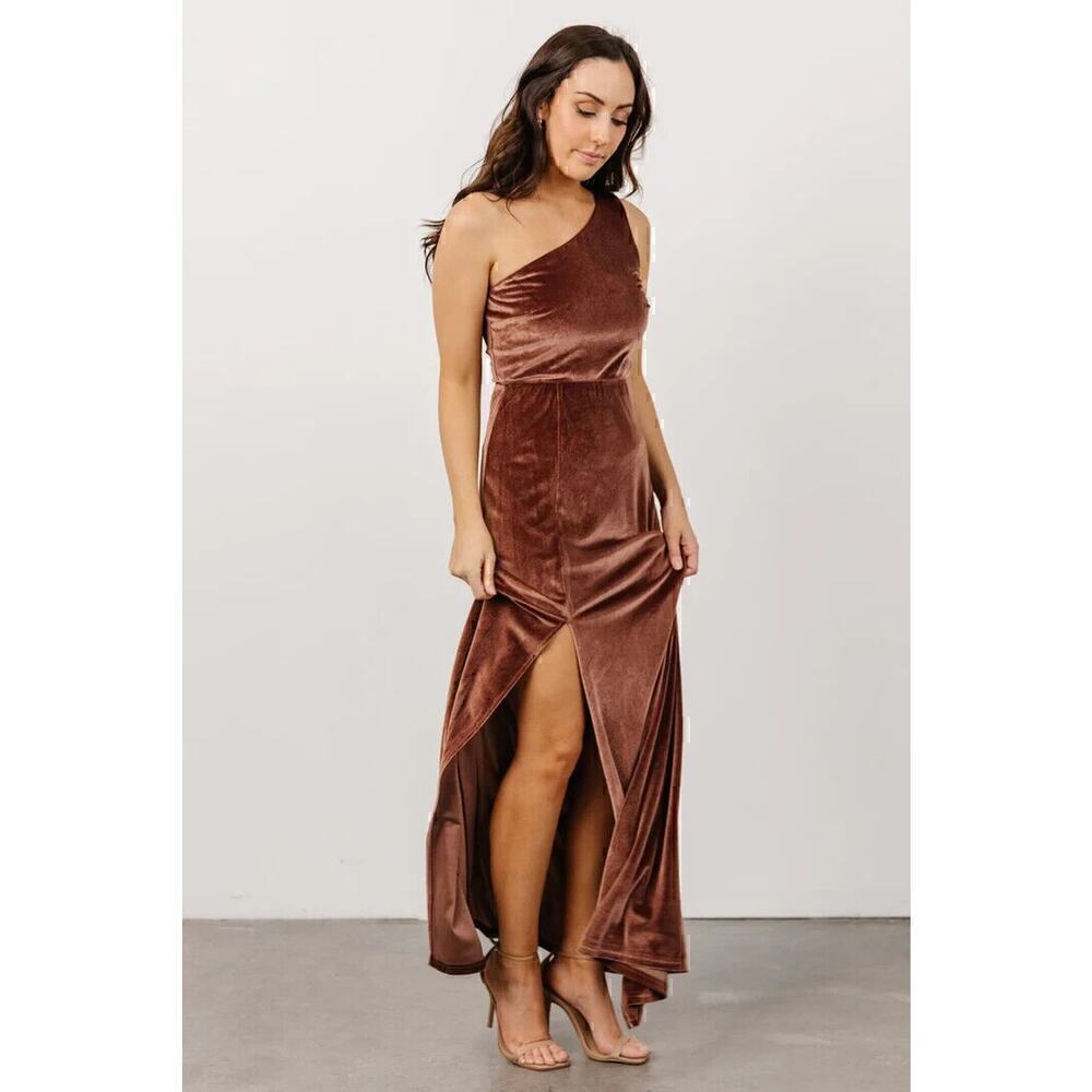 Baltic Born Tatiana Velvet One Shoulder Maxi Dress Women's Rust Size Small - Picture 2 of 7